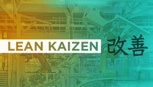 poster para o curso lean kaizen com a imagem de um indústria
