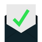 ilustração de uma caixa de e-mail com o símbolo de confirmação em verde