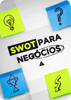 poster para o curso swot para negócios com a imagem de vários adesivos coloridos