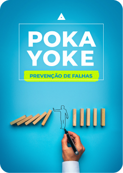 Poster para o curso Poka Yoke com a imagem de uma mão e alguns blocos de madeira caindo