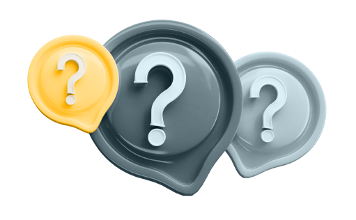 Ilustração de três tags com o pontos de interrogação